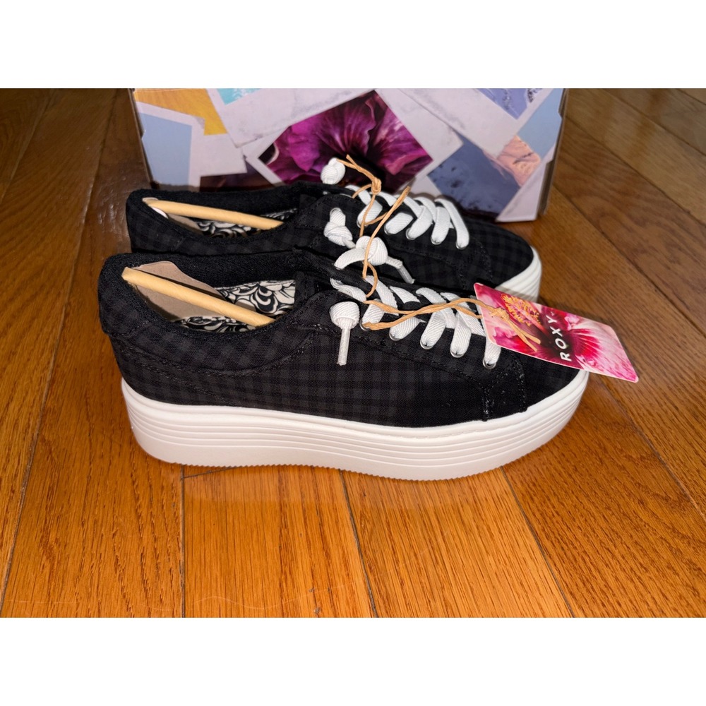 New Roxy Sheilahh 2.0 Black Checkered Platform Sneakers Size 6 ARJS700157